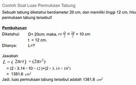 Contoh Soal Luas Permukaan Tabung Dan Volume Tabung